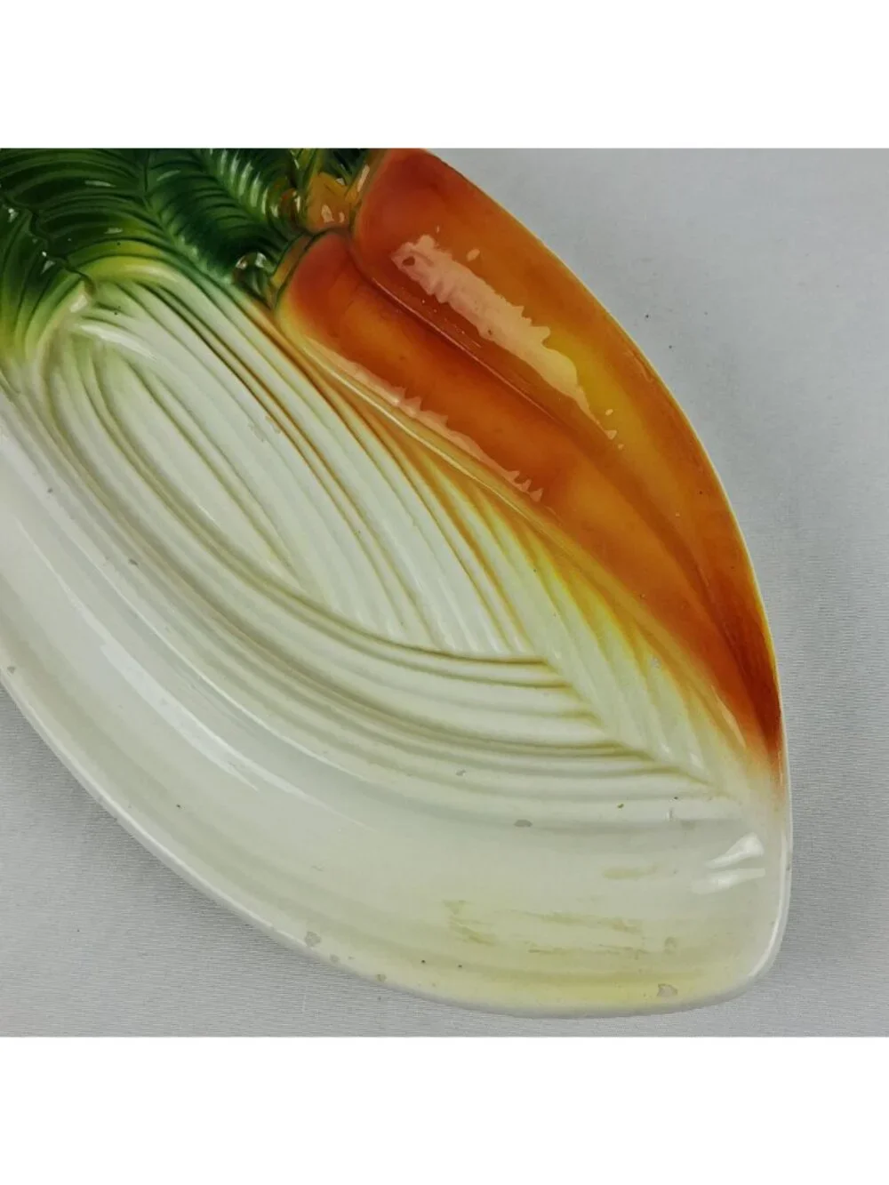 VTG Ceramic Lettuce & Carrot Serving Dish Spoon Rest Japan Retro Kitchen Decor